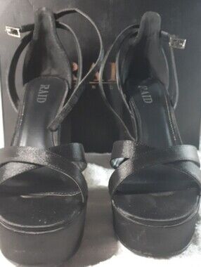 RAID Black Platform Ankle-Strap Sandals with Crossover Straps